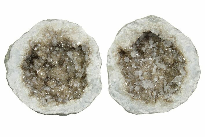 Keokuk Geode with Calcite Crystals (Pair) - Missouri #349527